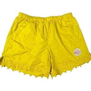 Rihanna Savage Fenty Shorts Womens Medium Yellow Floral Trim Elastic Waist Cute